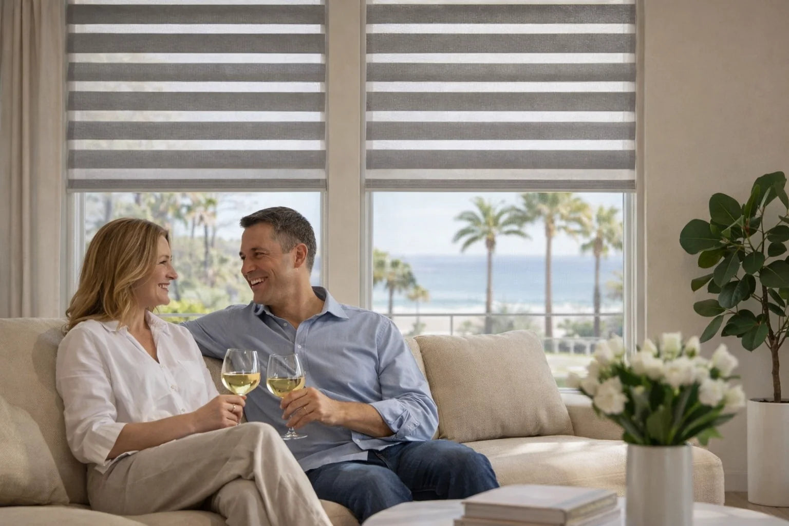 Relaxing at home with custom window blinds professionally installed by World of Blinds